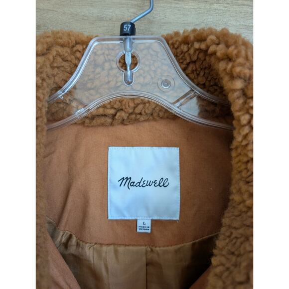 Madewell Jacket Women Large Brown Sherpa Portland Cropped Long Sleeve Snap Front - Picture 2 of 4